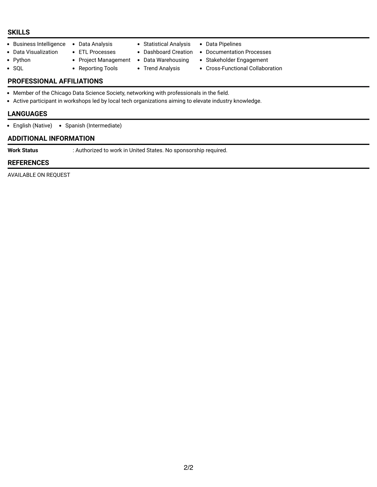 Resume Example Page 2