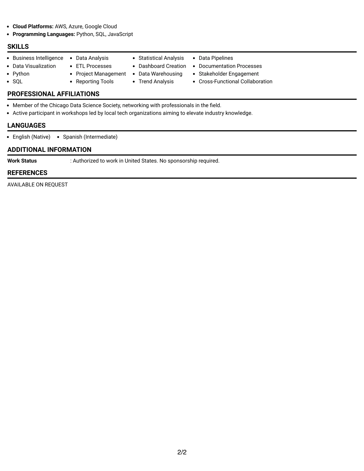Resume Example Page 2