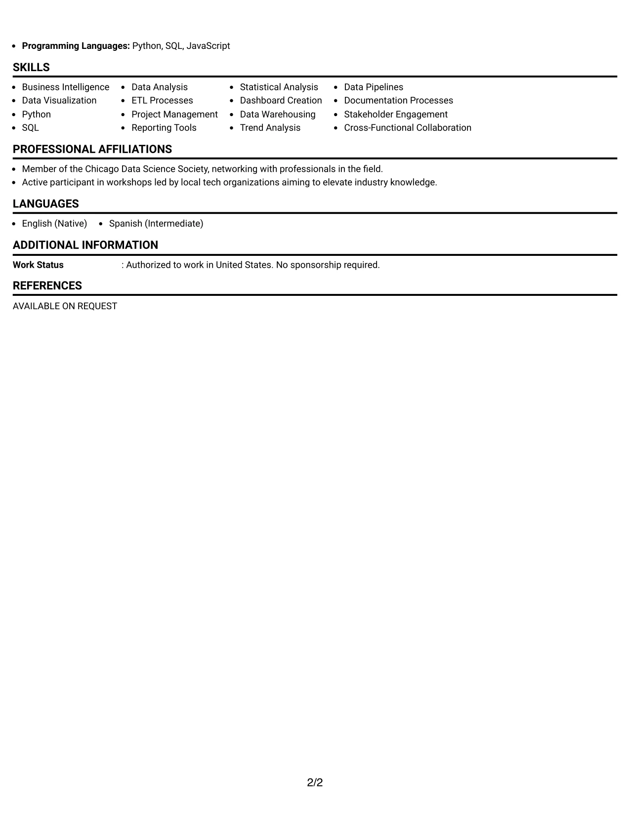 Resume Example Page 2