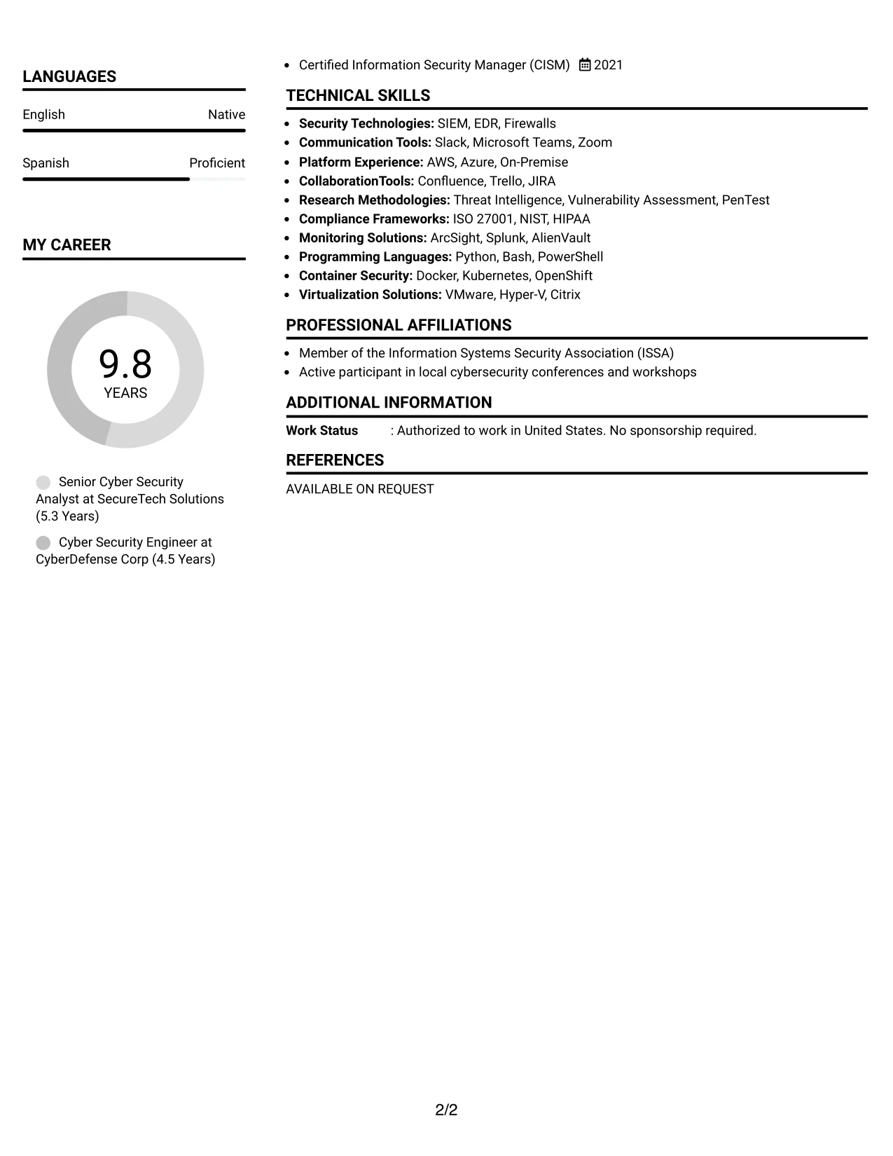 Resume Example Page 2