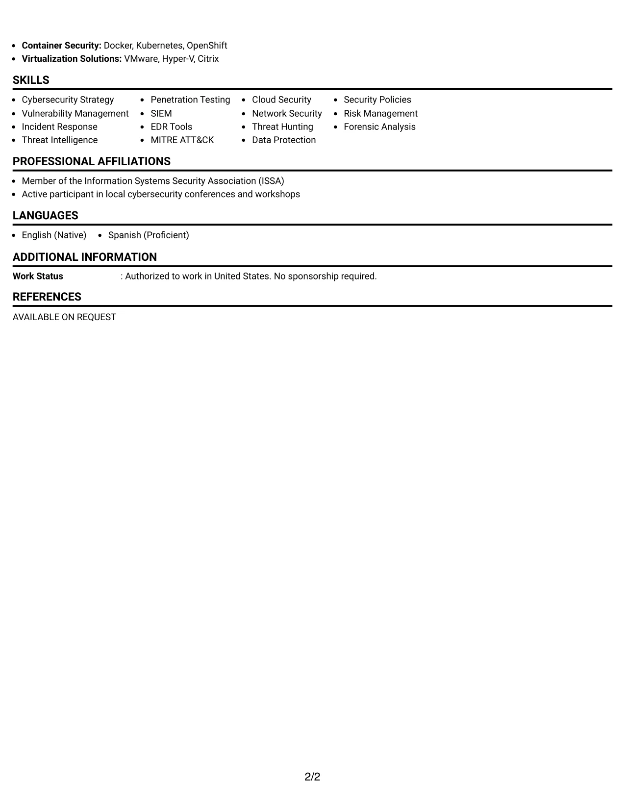 Resume Example Page 2
