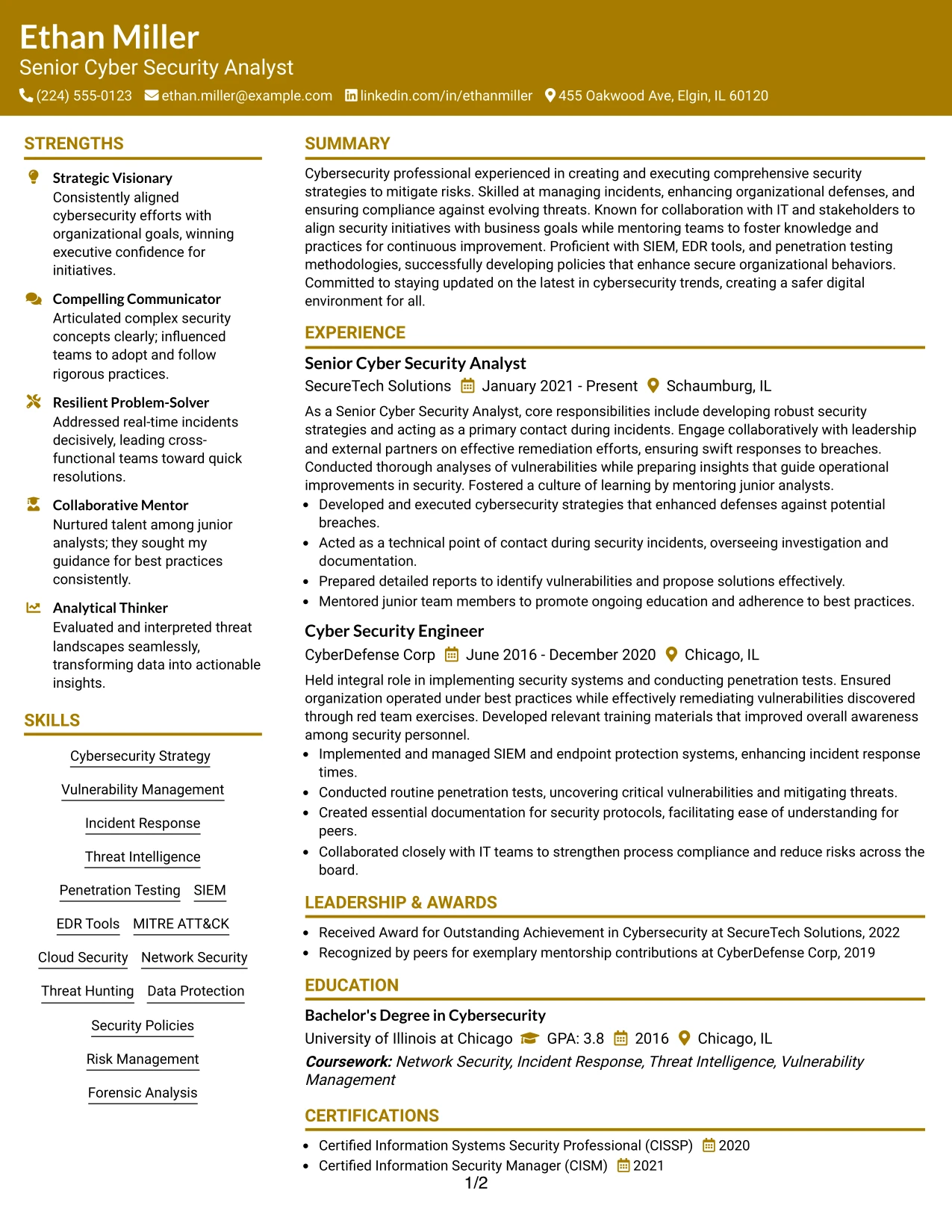 Resume Example Page 1