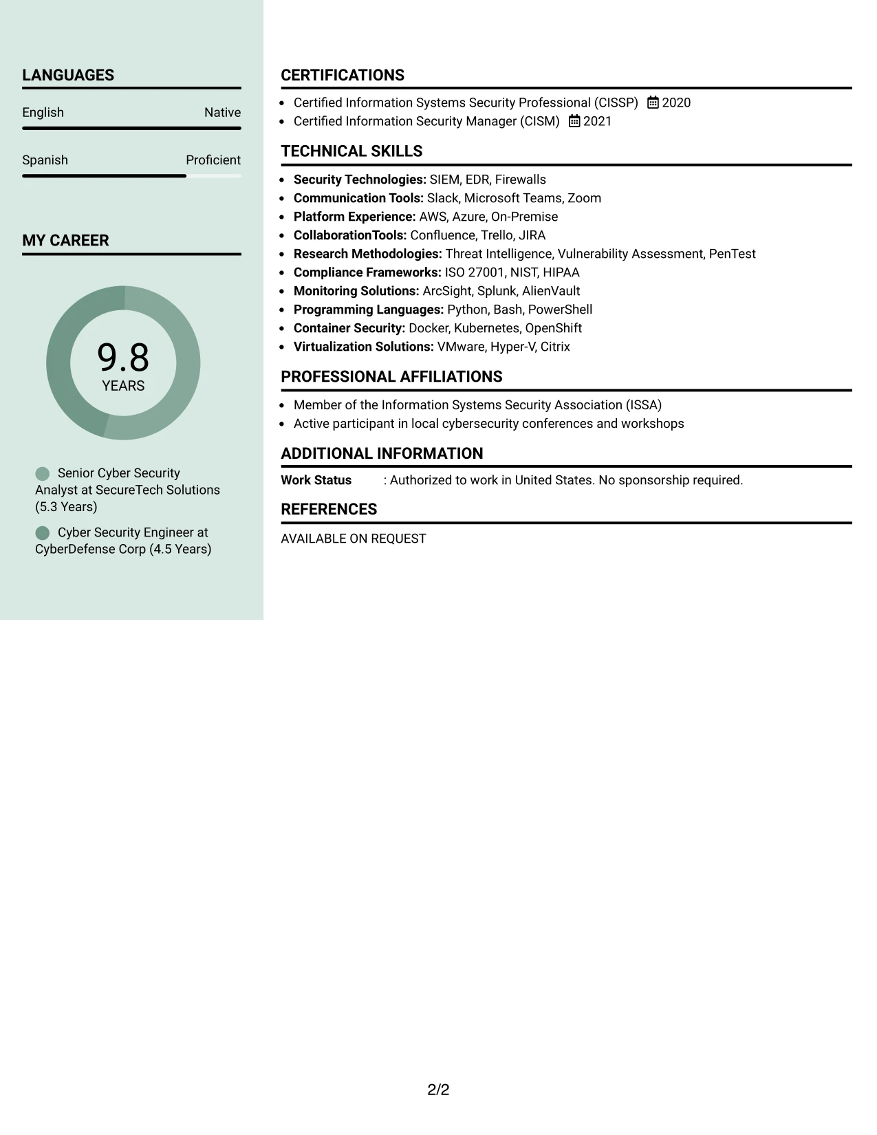 Resume Example Page 2