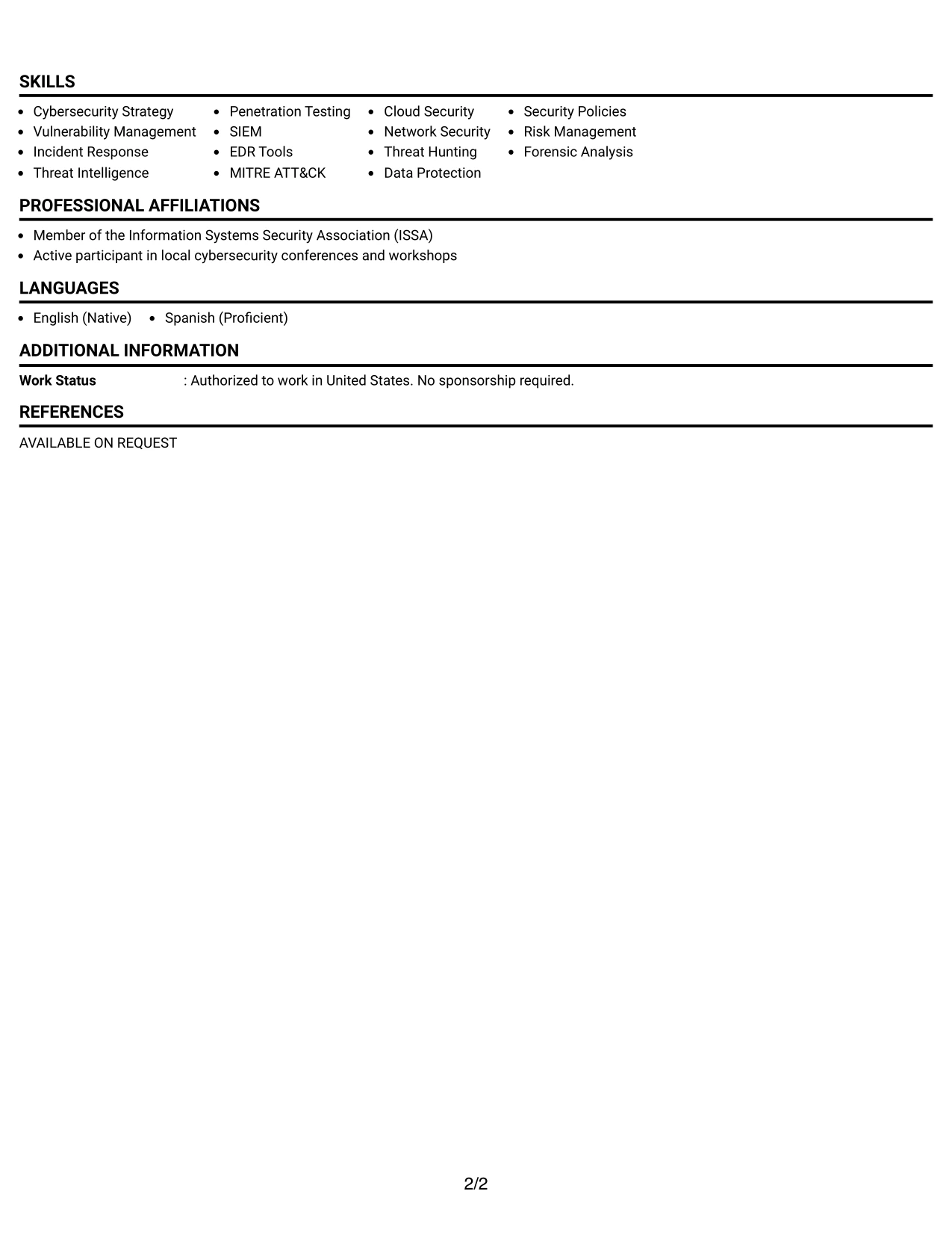 Resume Example Page 2