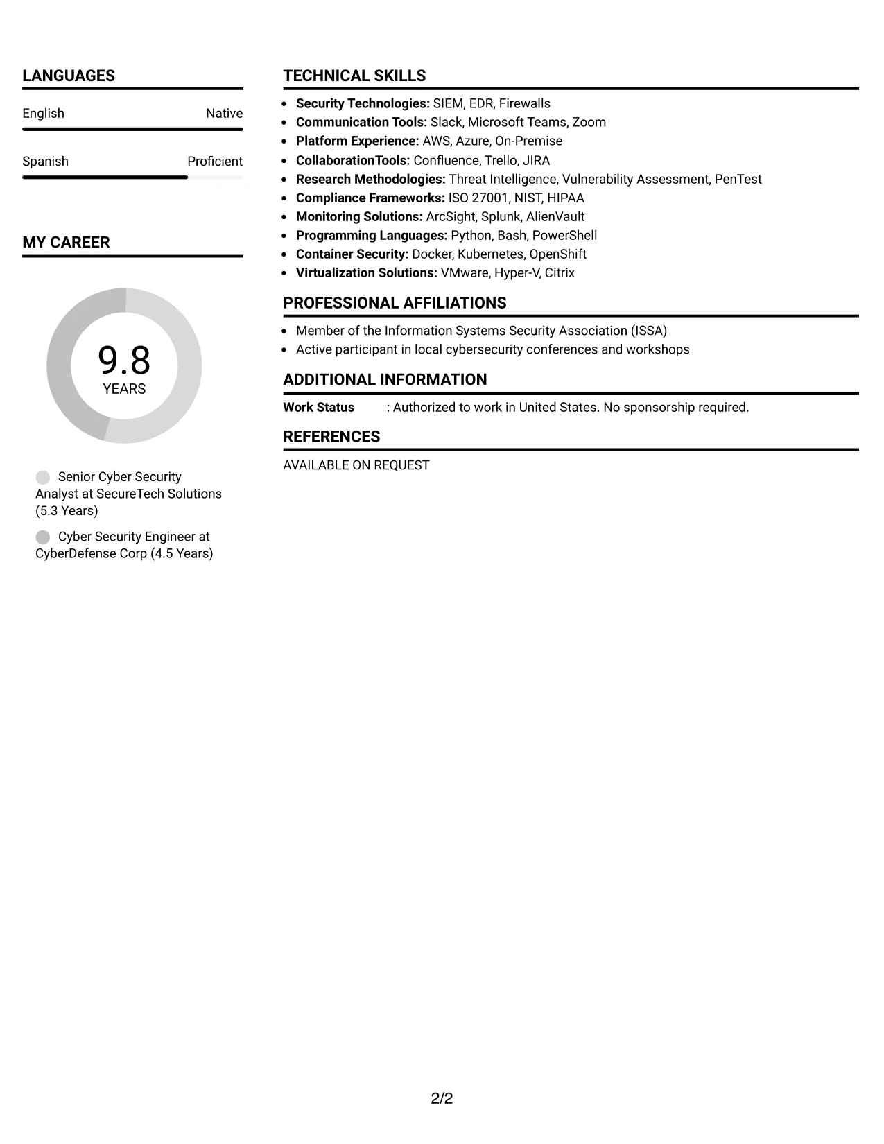 Resume Example Page 2