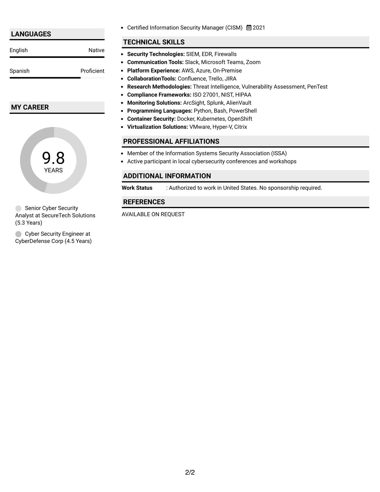 Resume Example Page 2