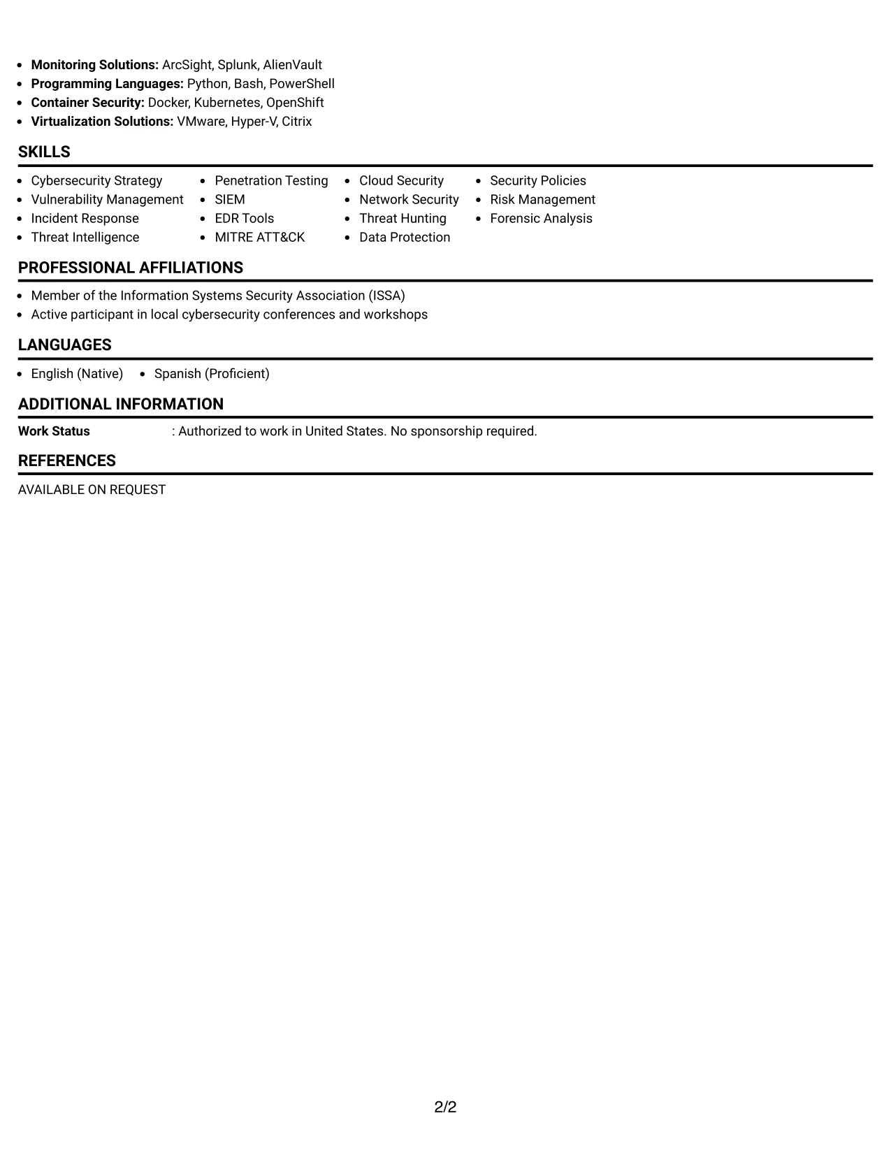 Resume Example Page 2