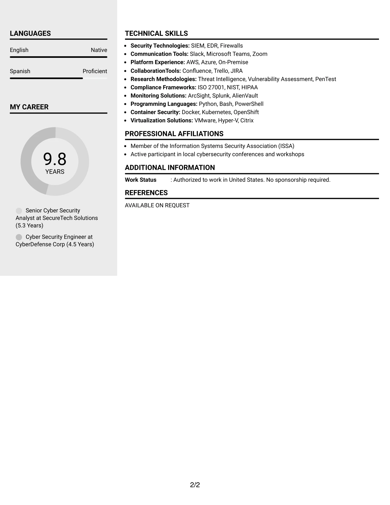 Resume Example Page 2
