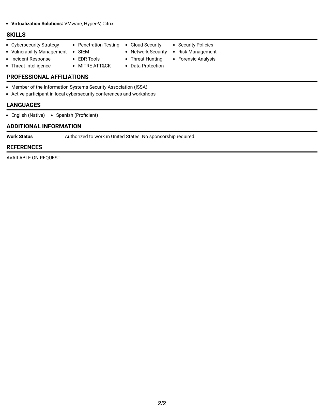 Resume Example Page 2