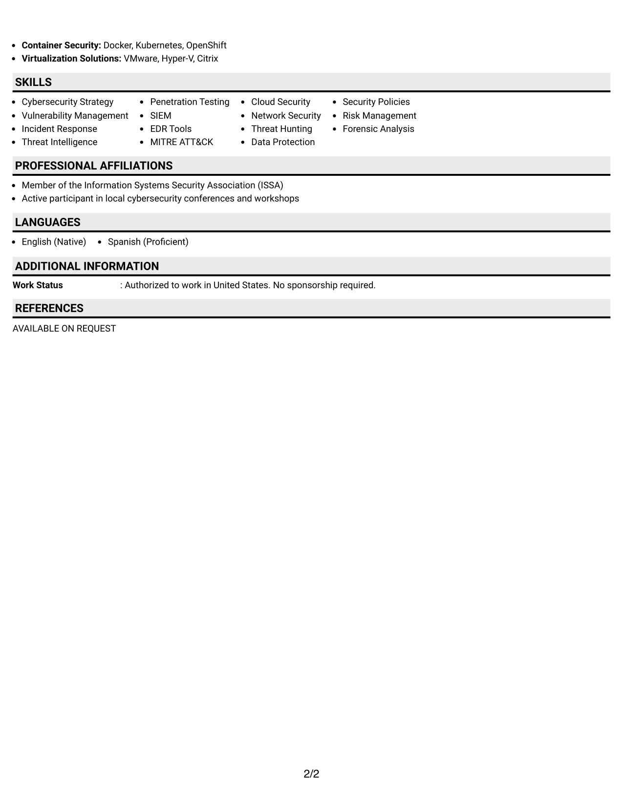 Resume Example Page 2