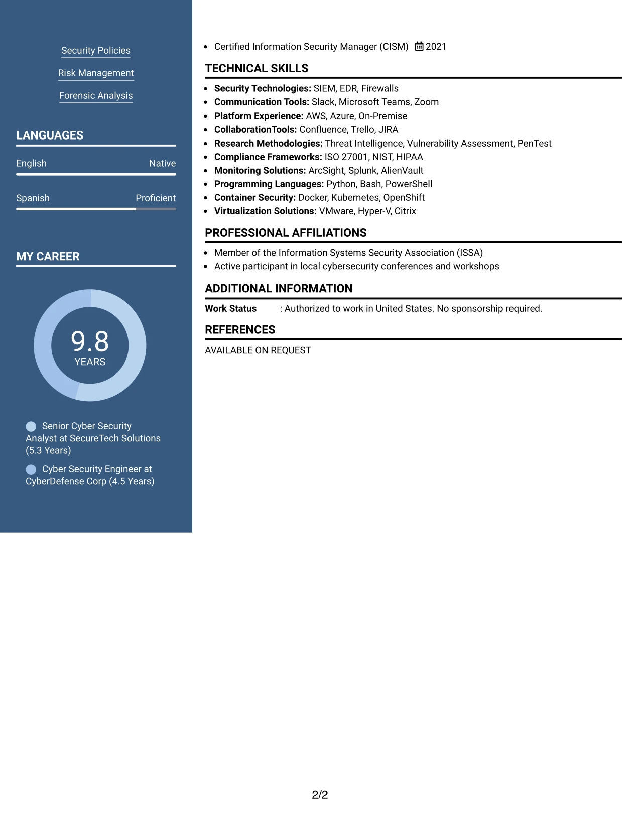 Resume Example Page 2