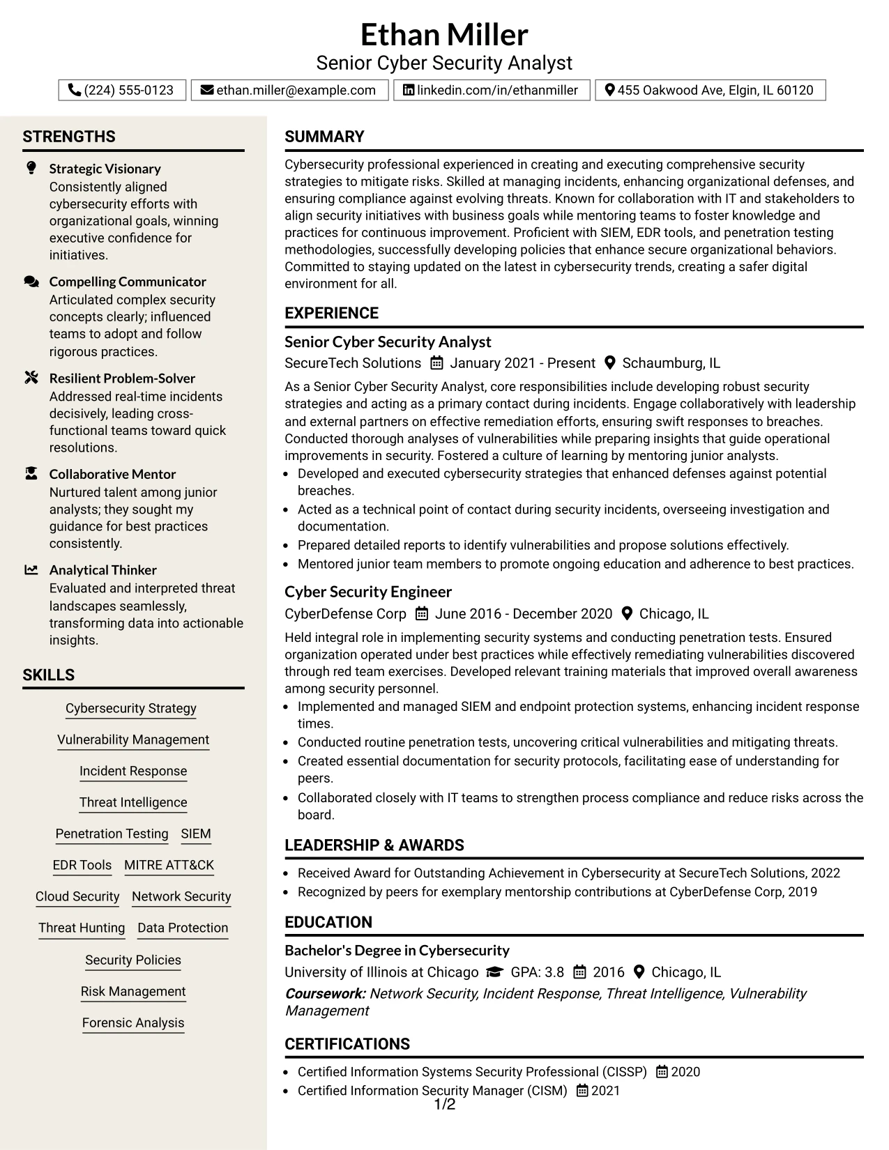 Resume Example Page 1