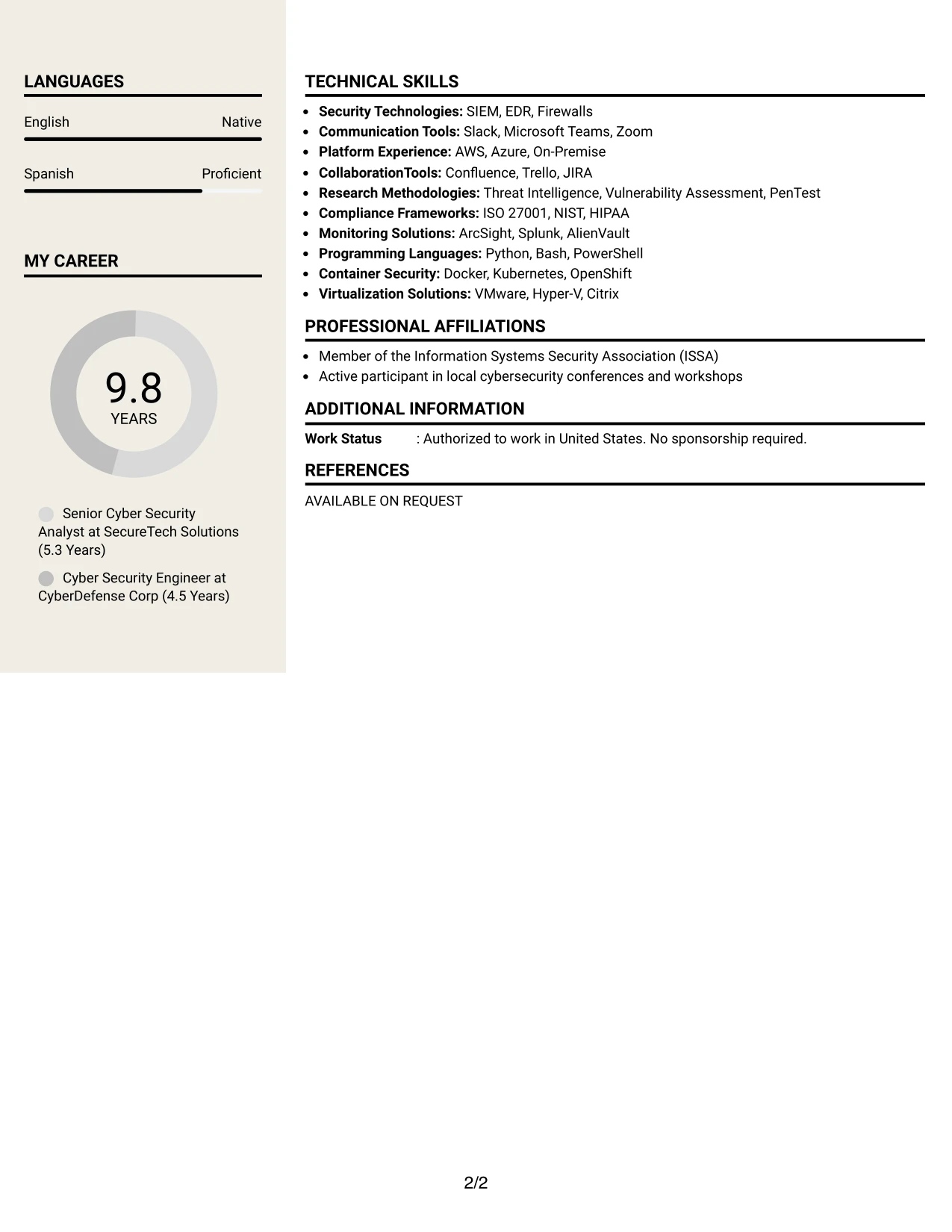 Resume Example Page 2