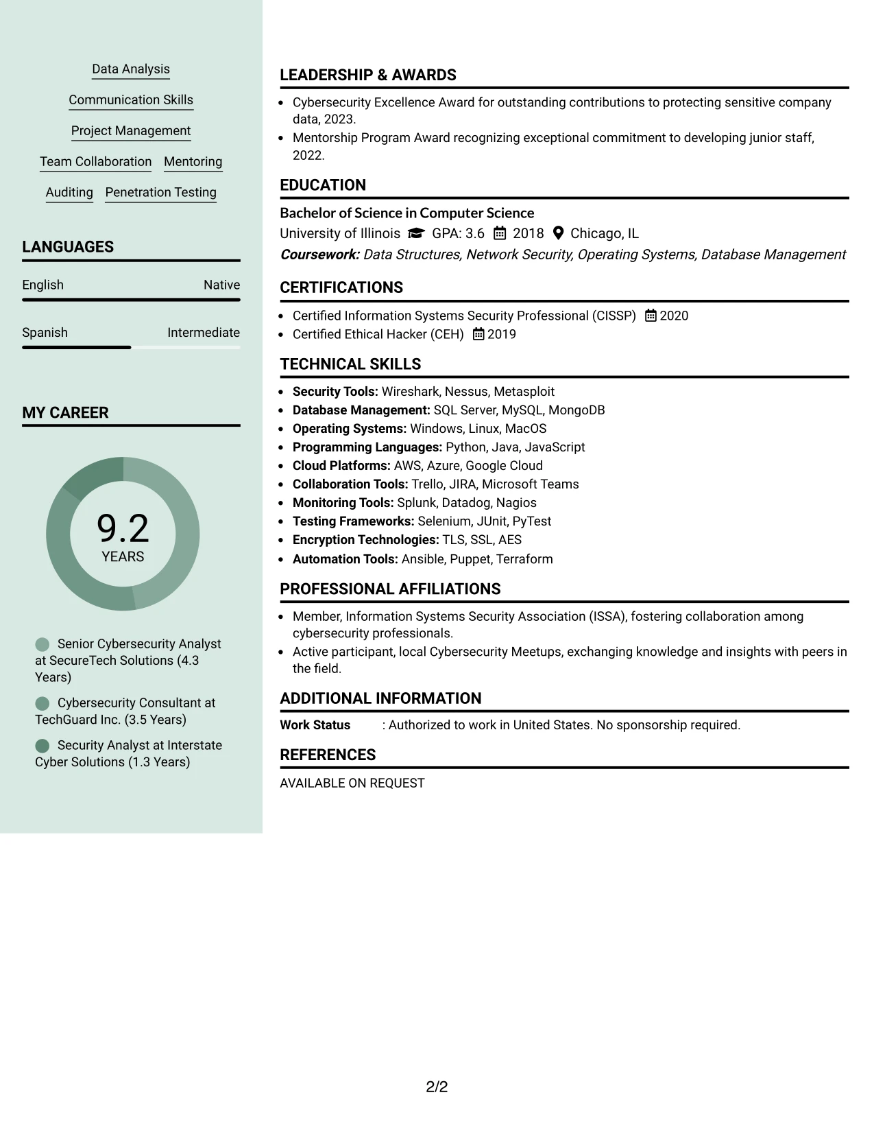 Resume Example Page 2