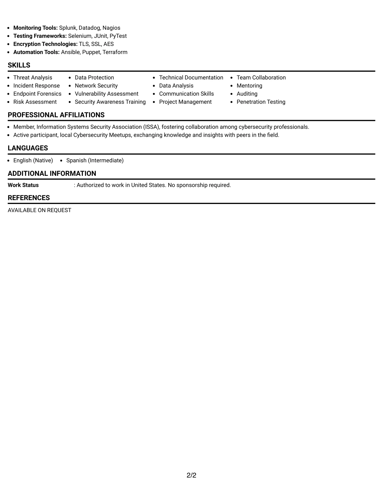 Resume Example Page 2