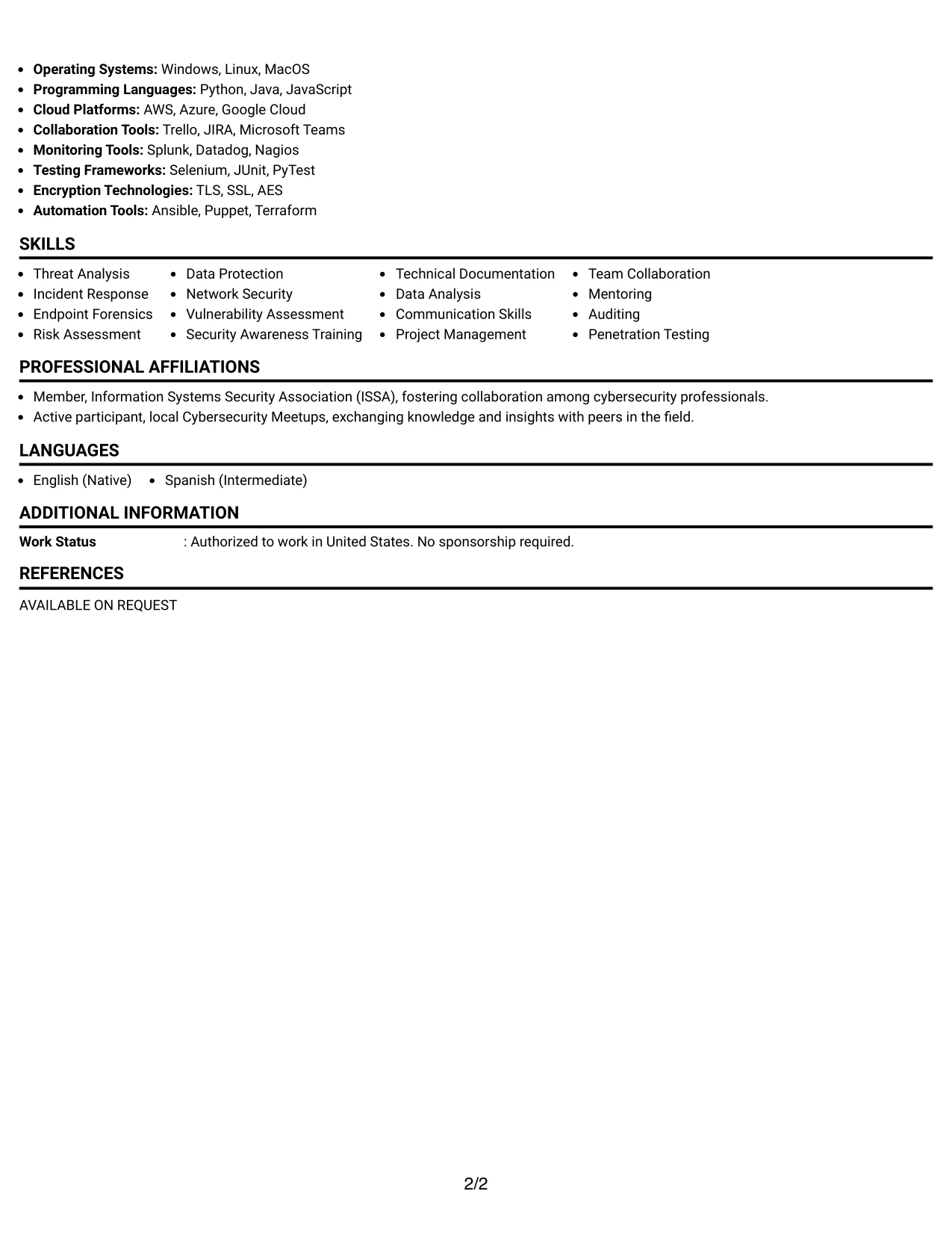 Resume Example Page 2