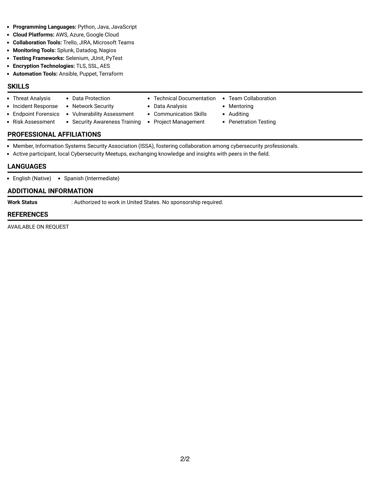 Resume Example Page 2