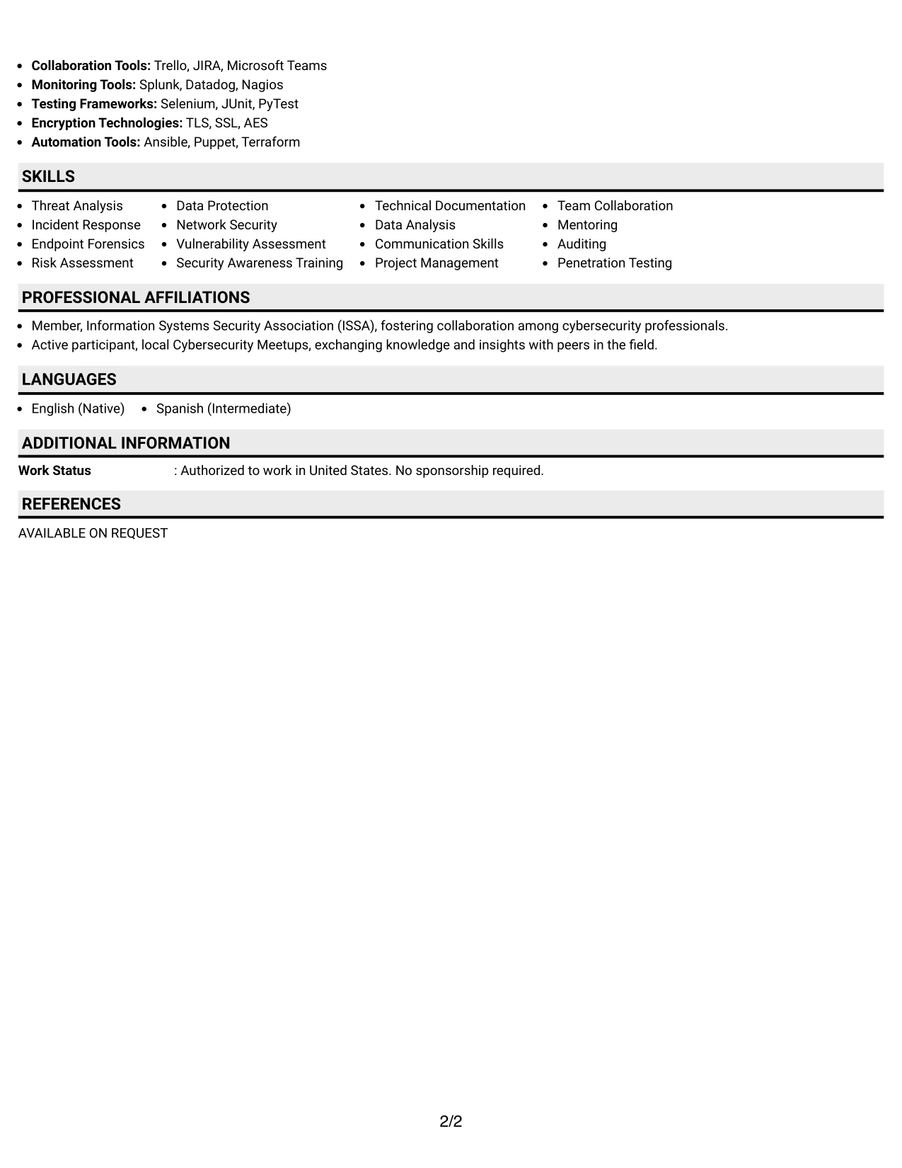 Resume Example Page 2