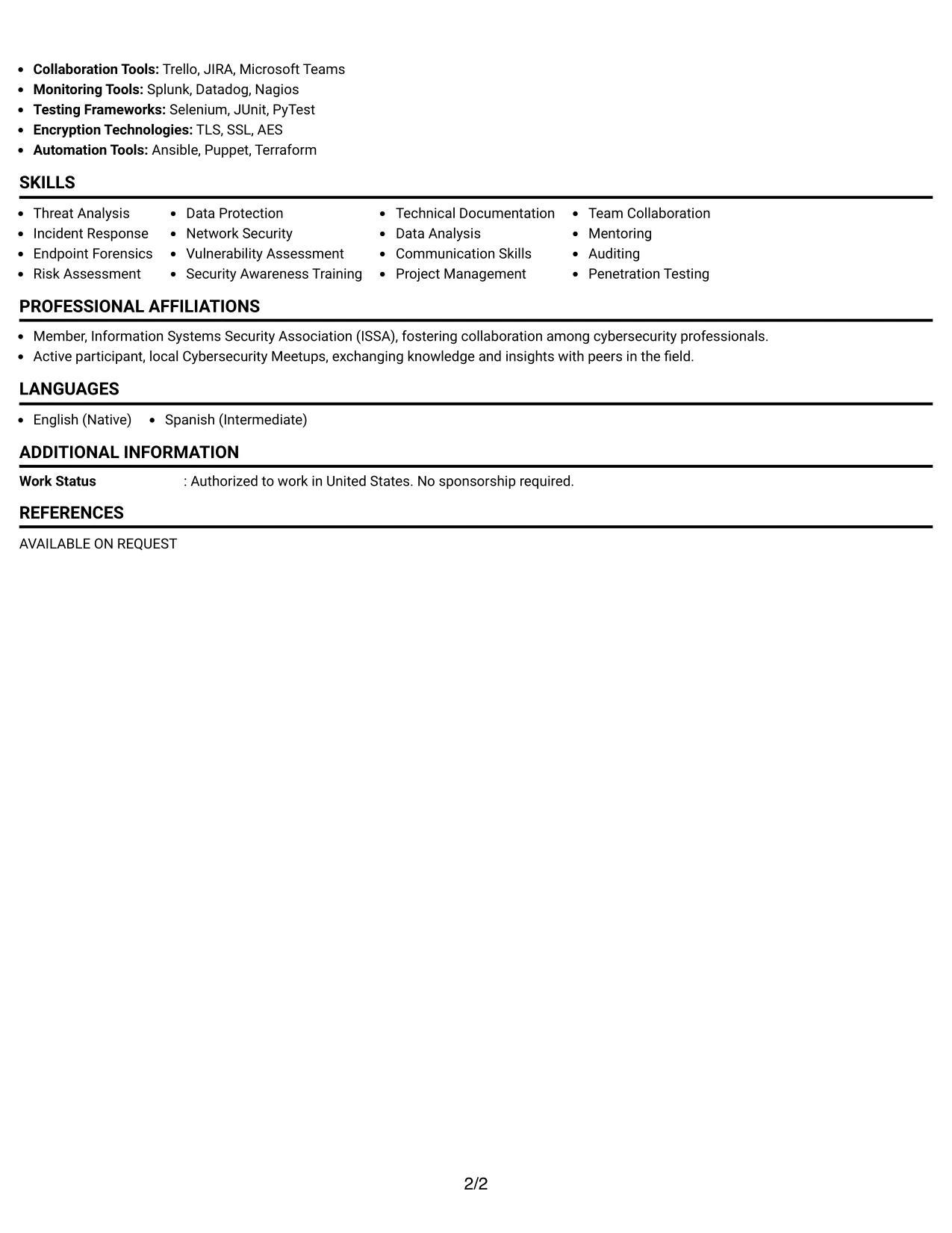 Resume Example Page 2