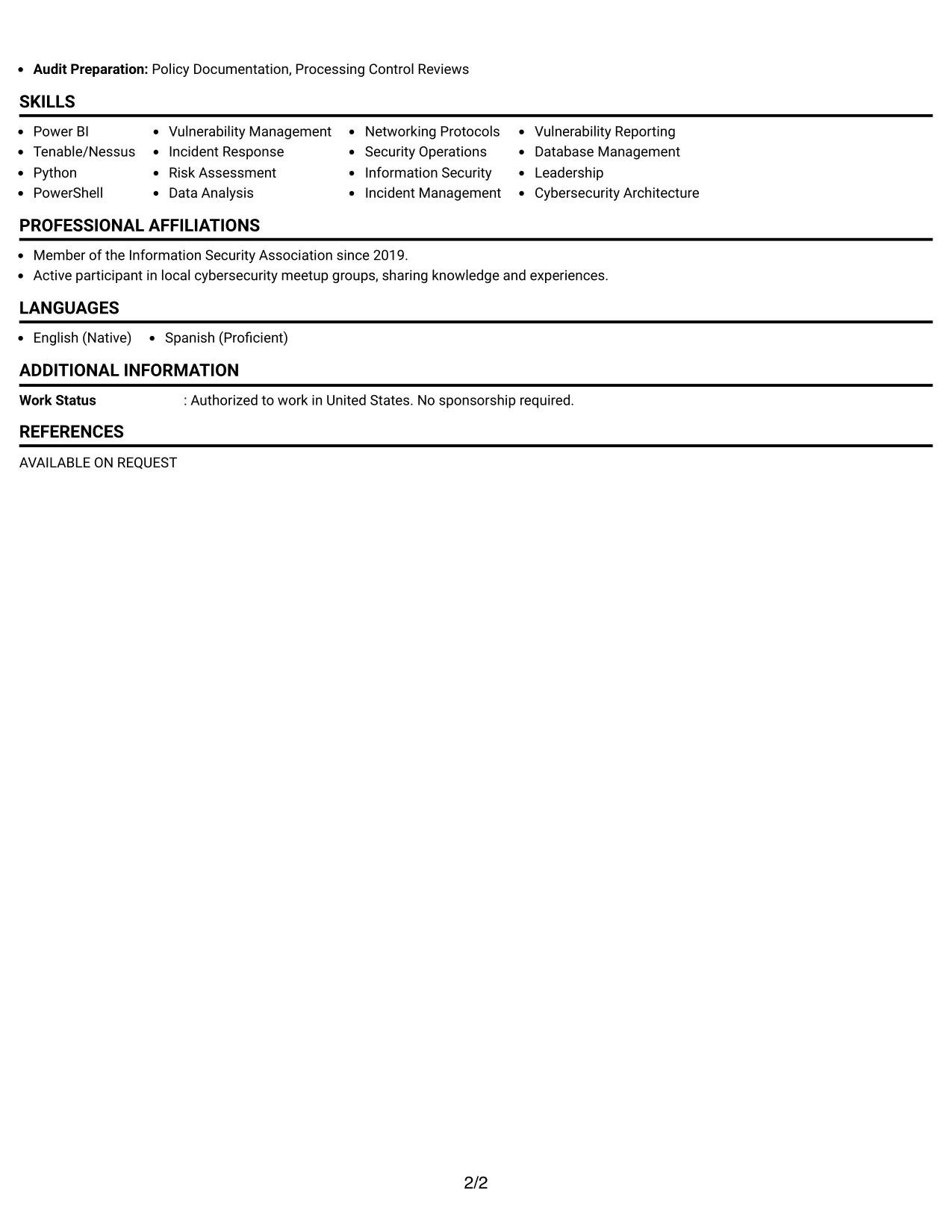 Resume Example Page 2