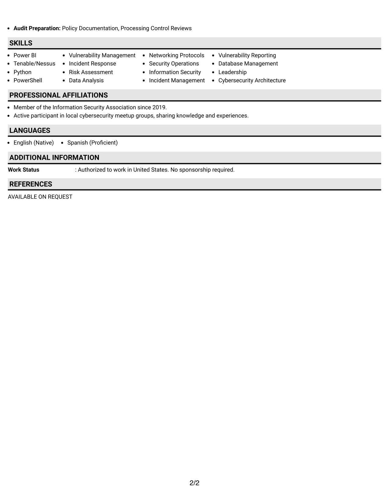 Resume Example Page 2
