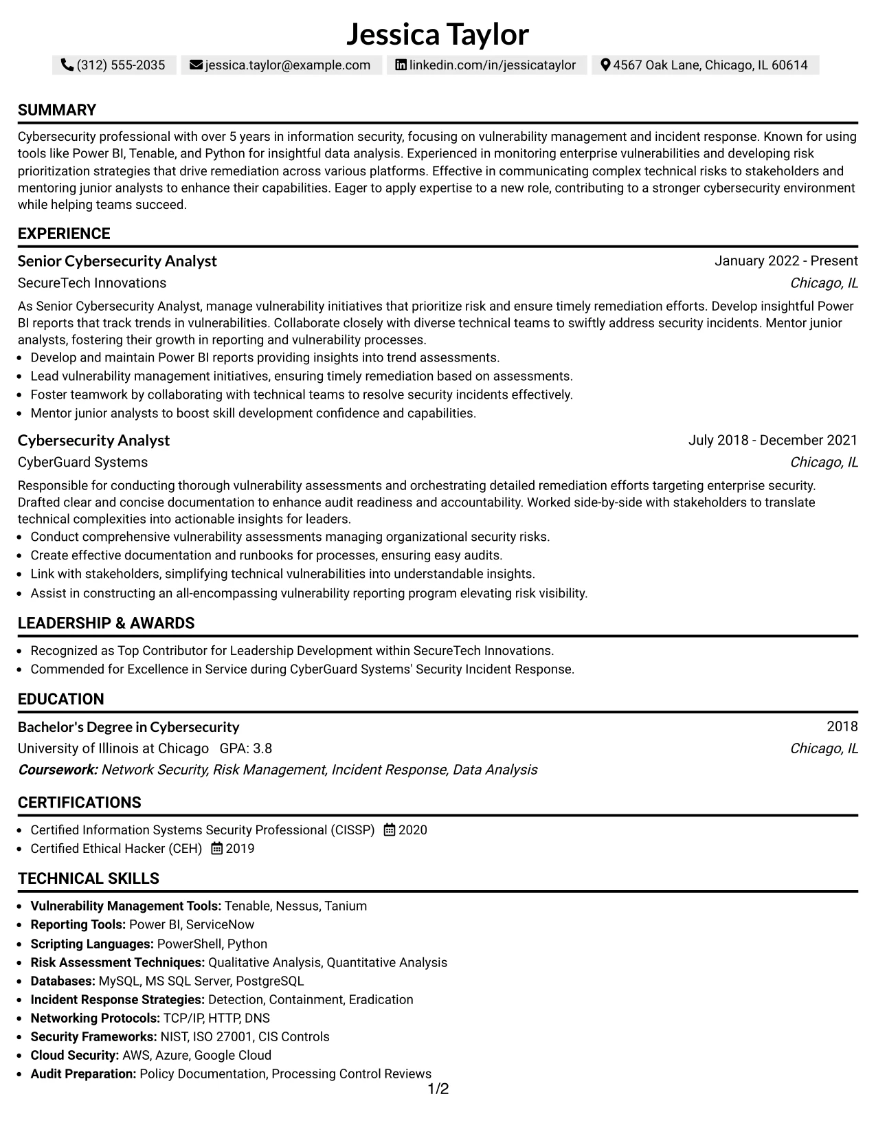 Resume Example Page 1