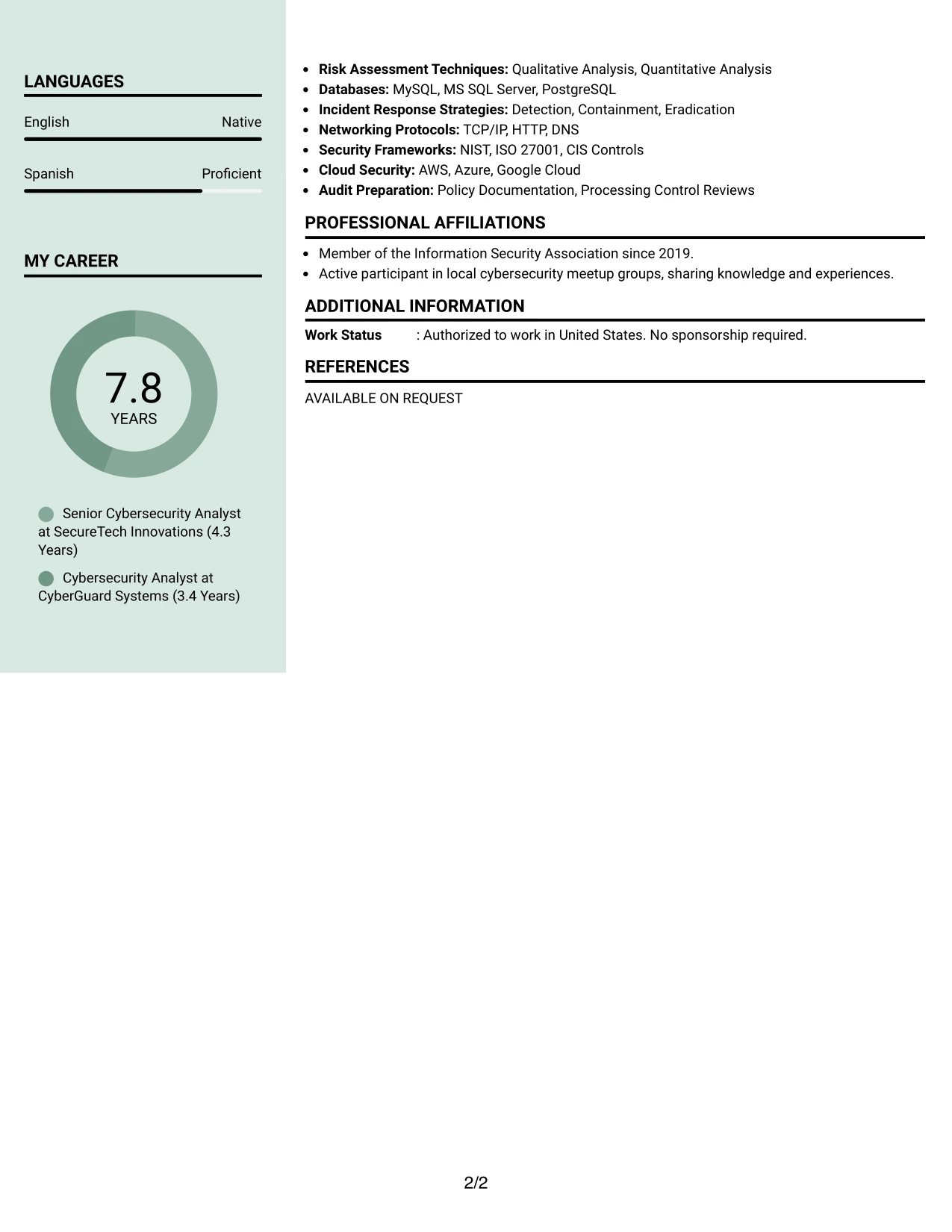 Resume Example Page 2