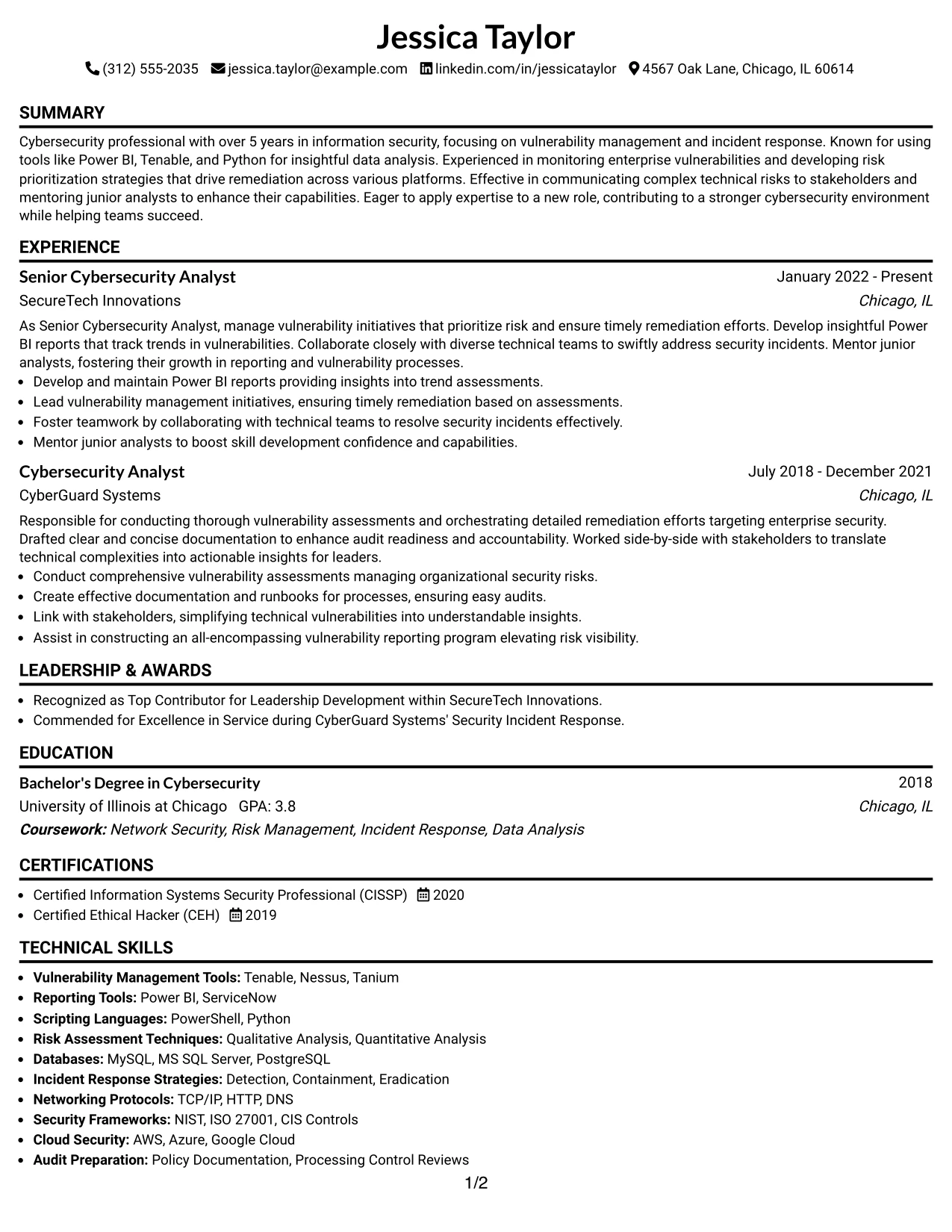 Resume Example Page 1