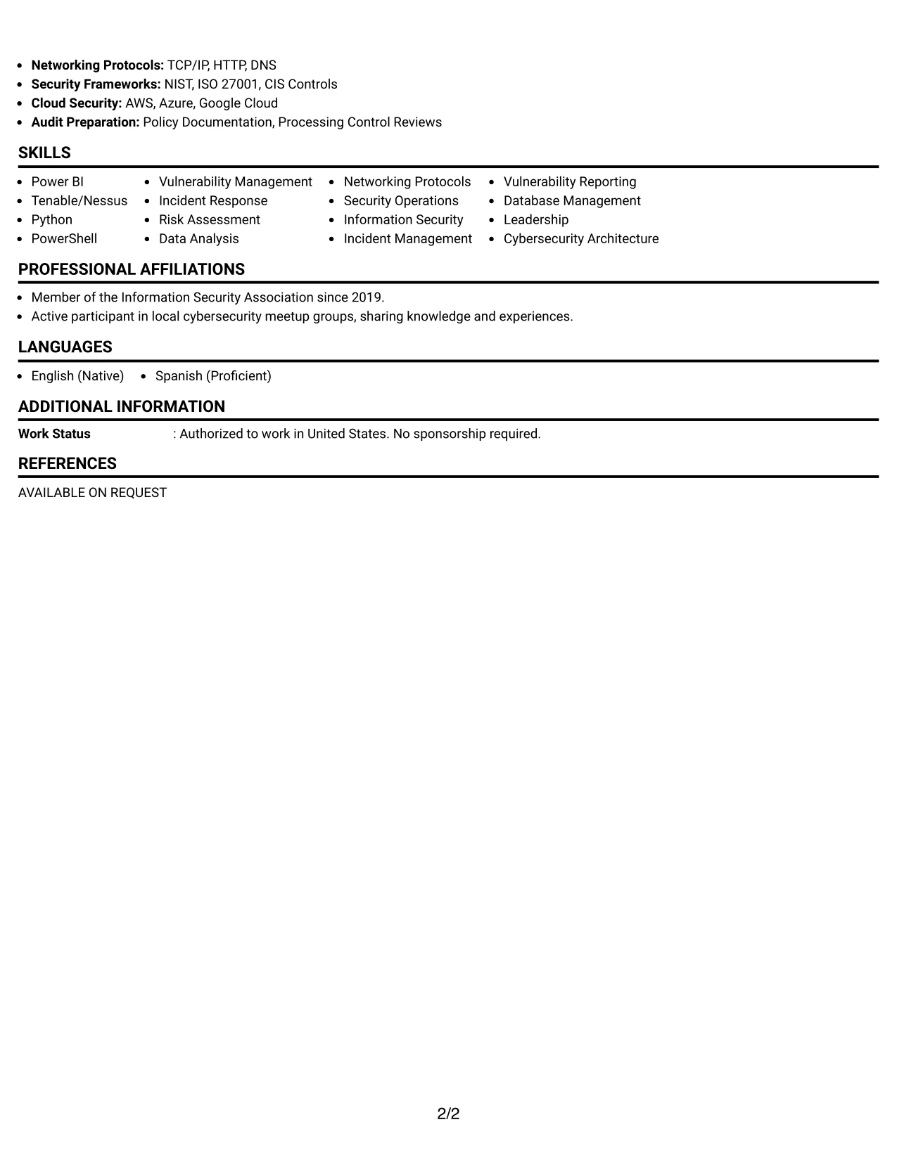 Resume Example Page 2