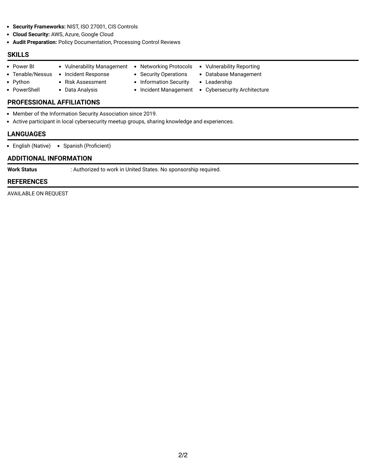 Resume Example Page 2