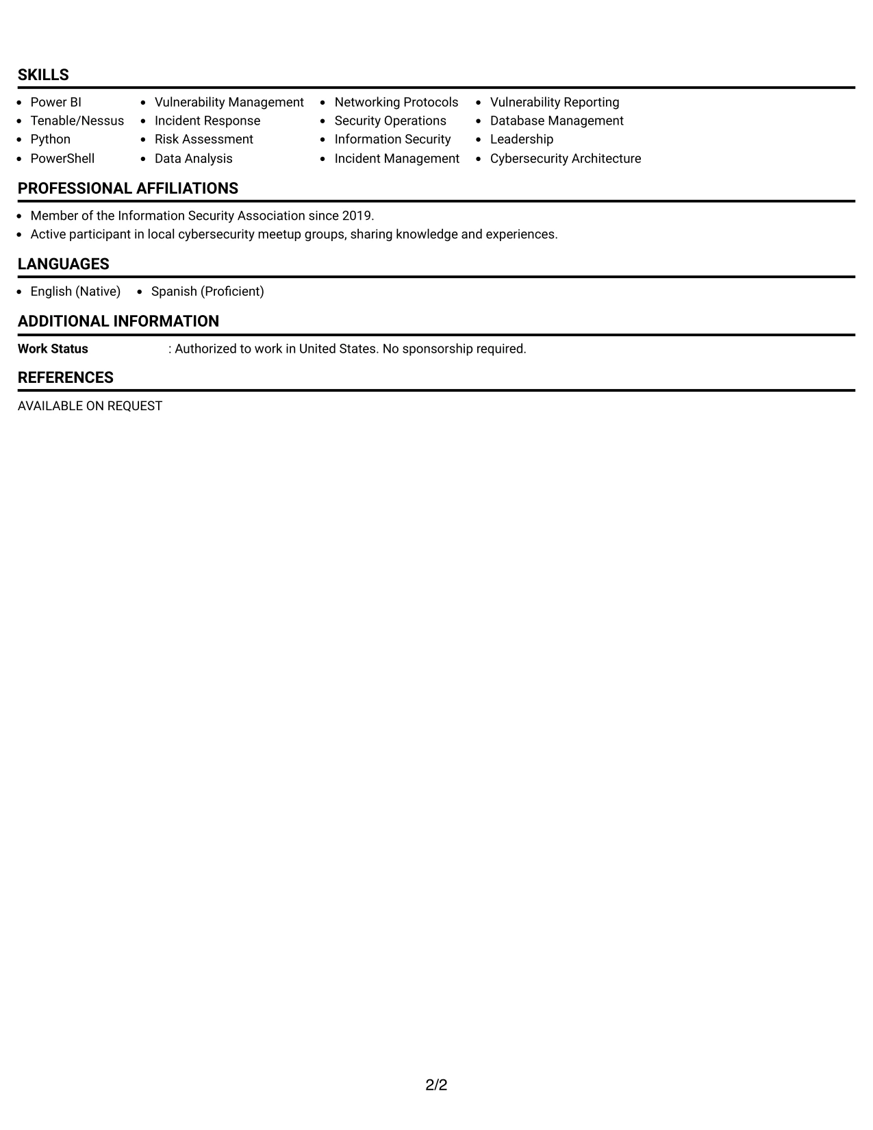 Resume Example Page 2