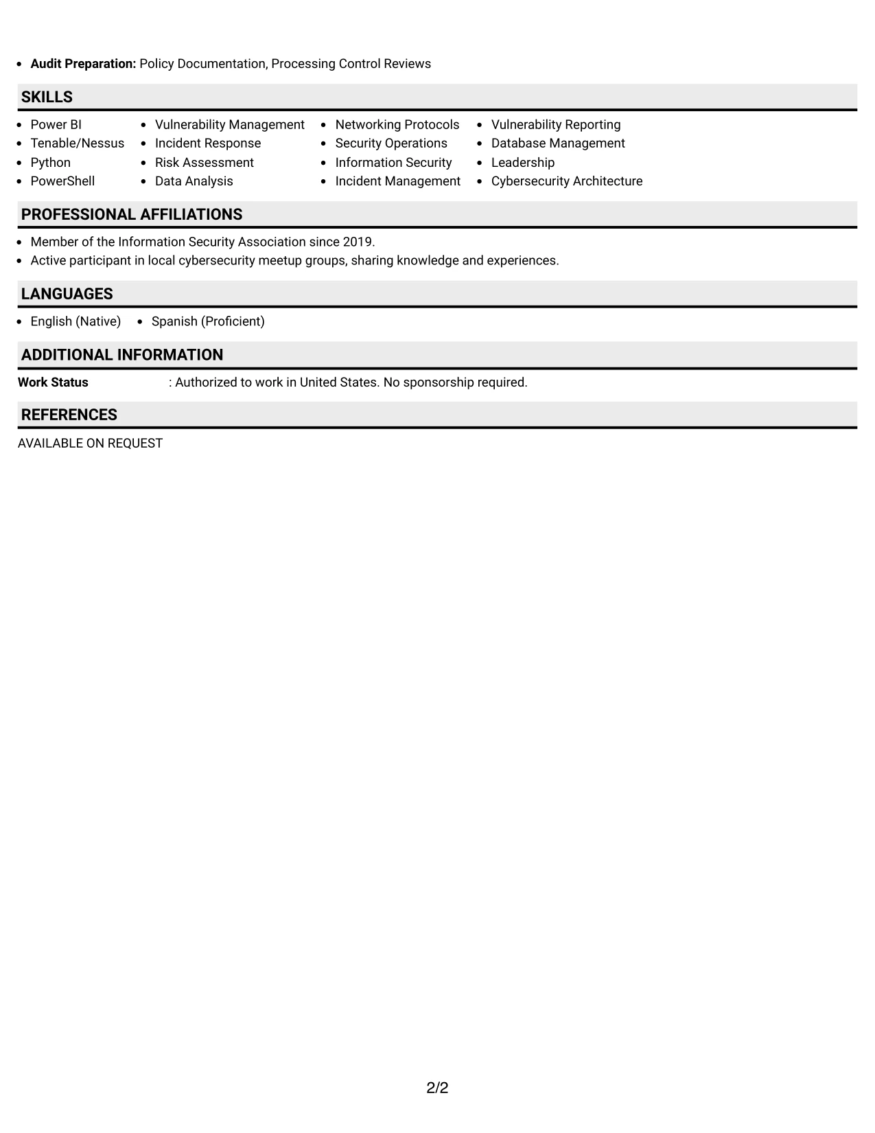 Resume Example Page 2