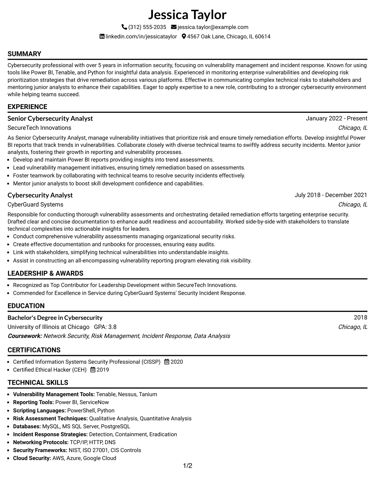 Resume Example Page 1