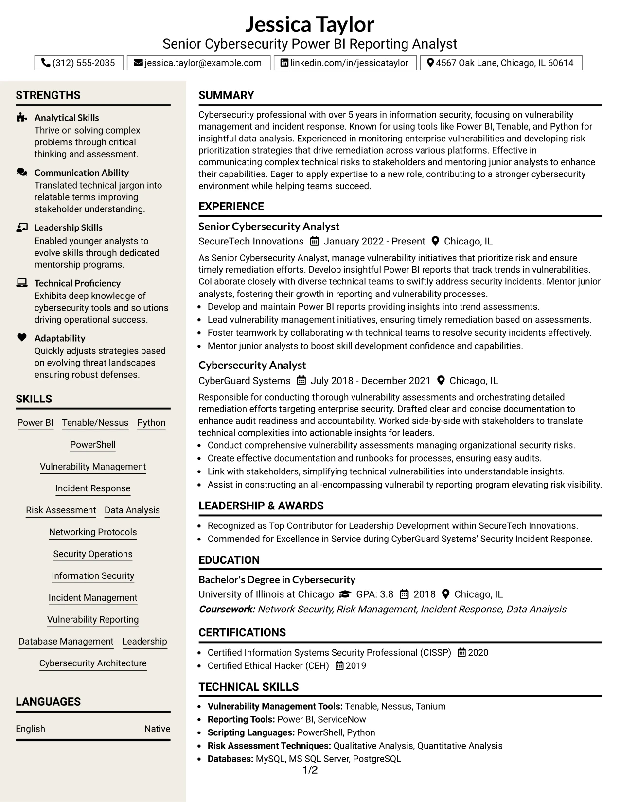 Resume Example Page 1