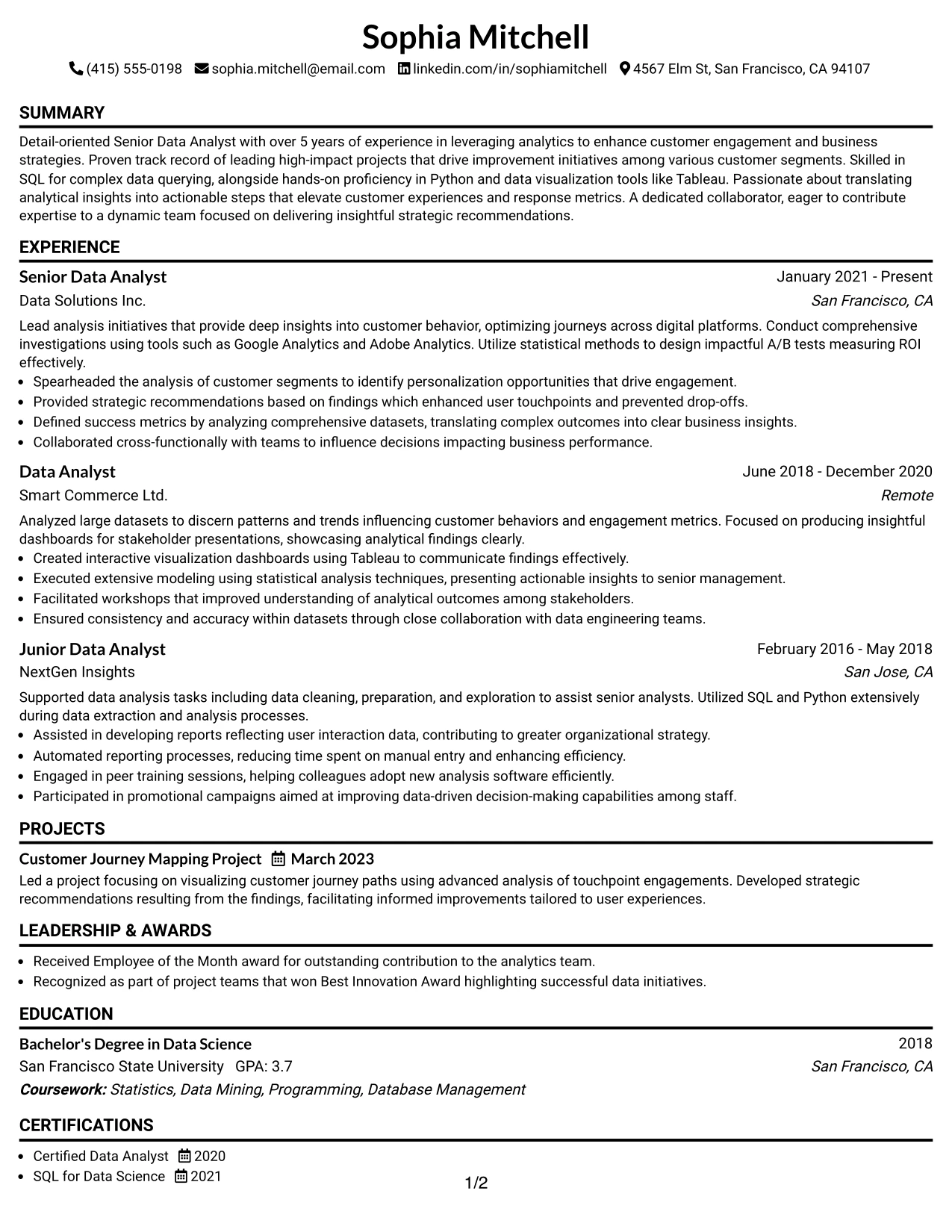 Resume Example Page 1