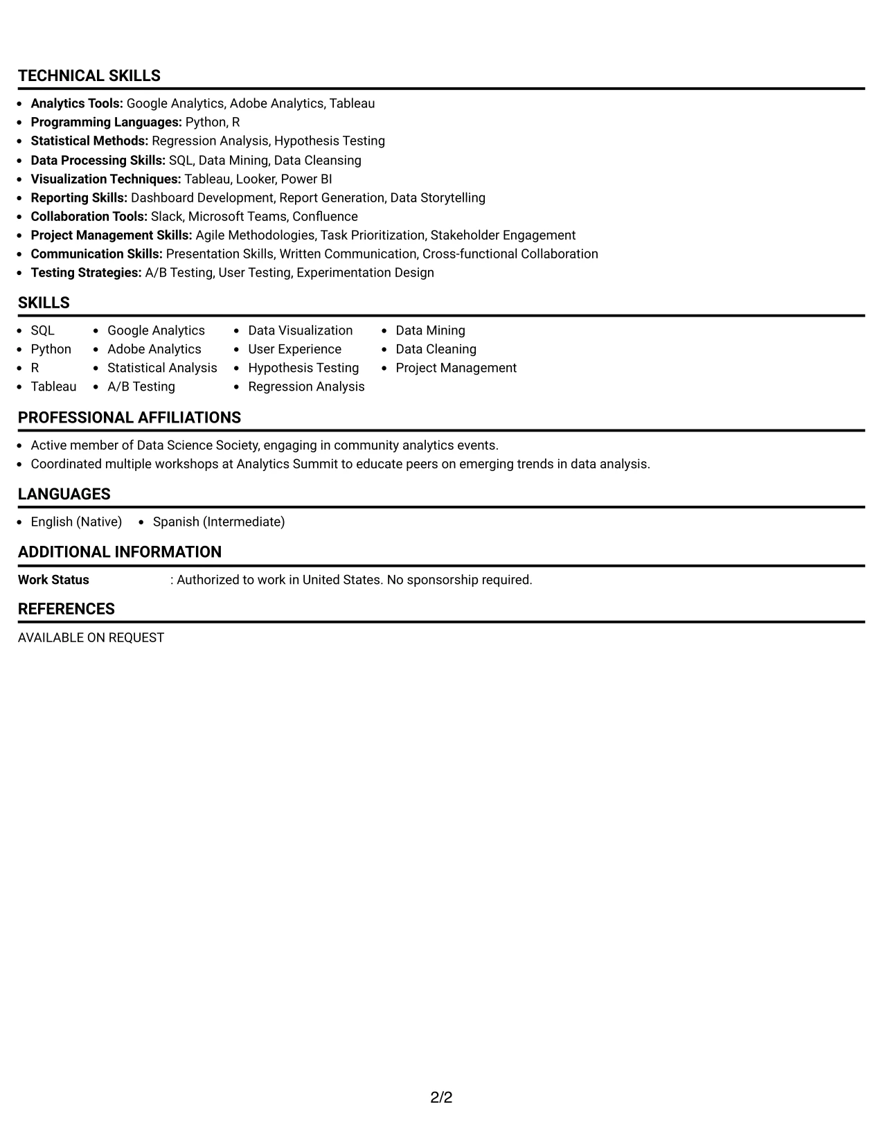 Resume Example Page 2