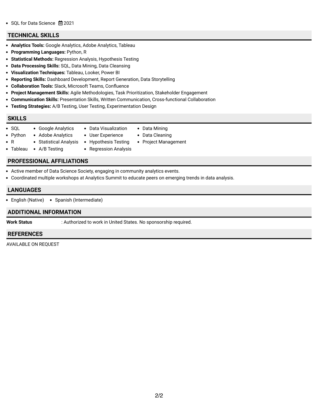 Resume Example Page 2