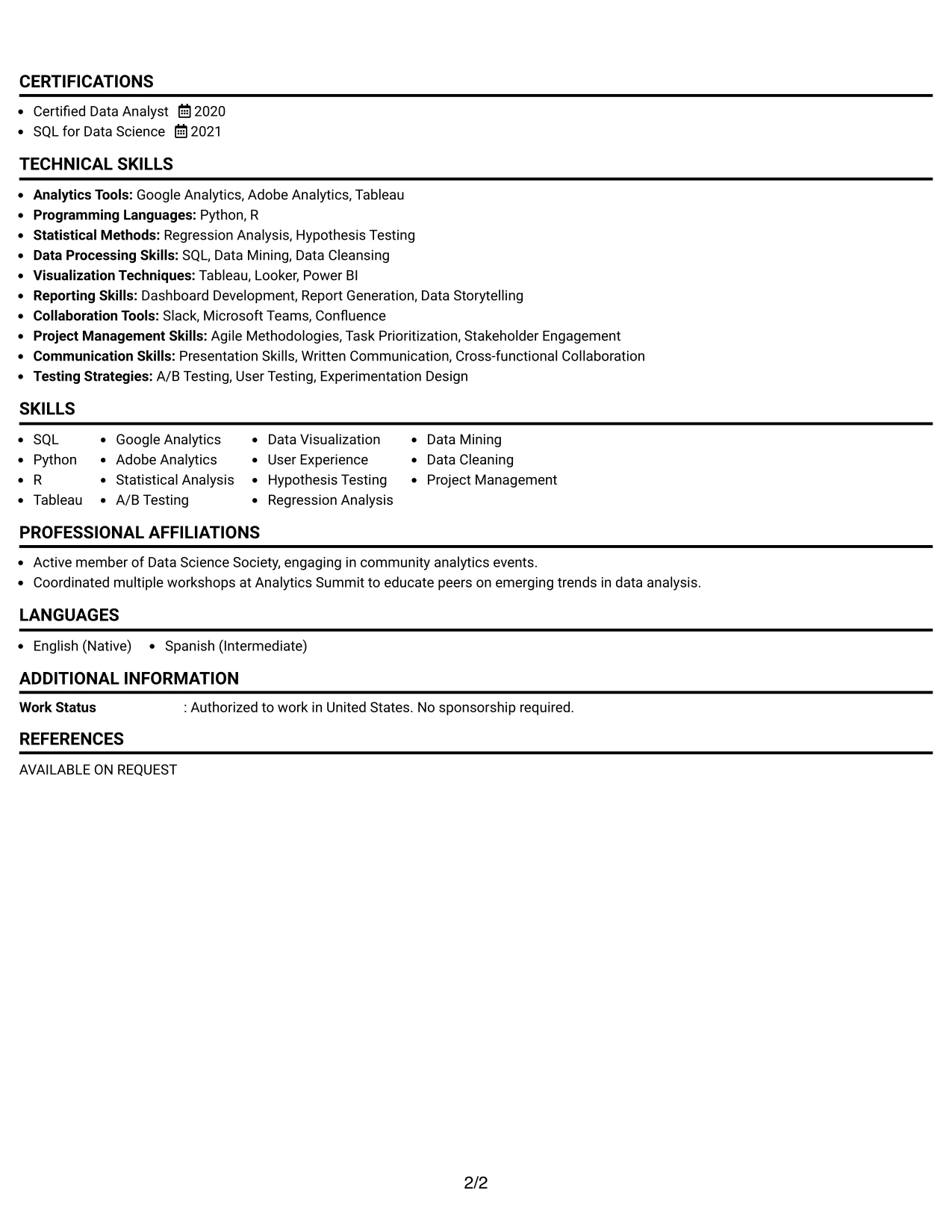 Resume Example Page 2