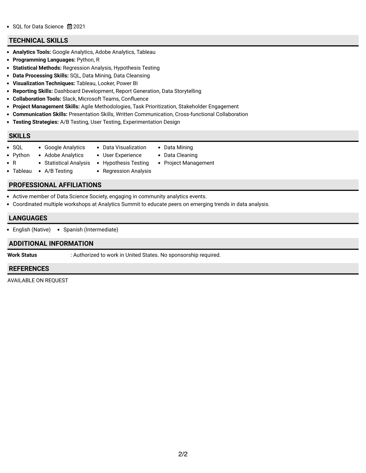 Resume Example Page 2