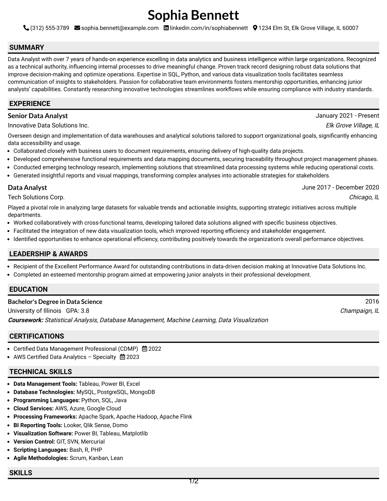 Resume Example Page 1