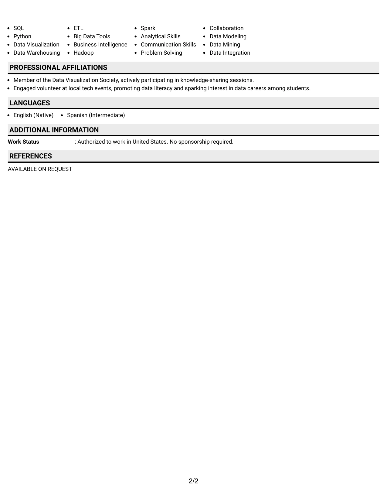 Resume Example Page 2