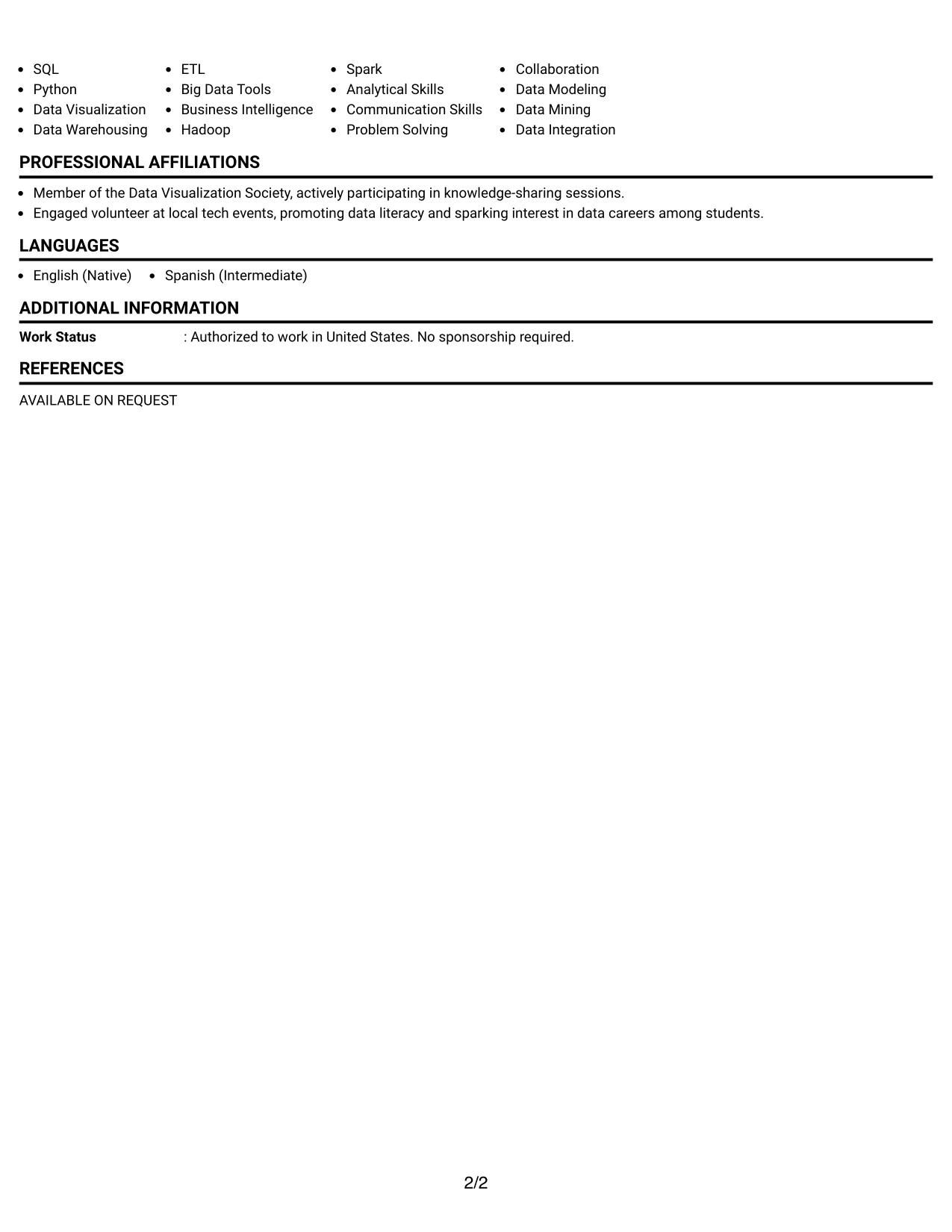Resume Example Page 2