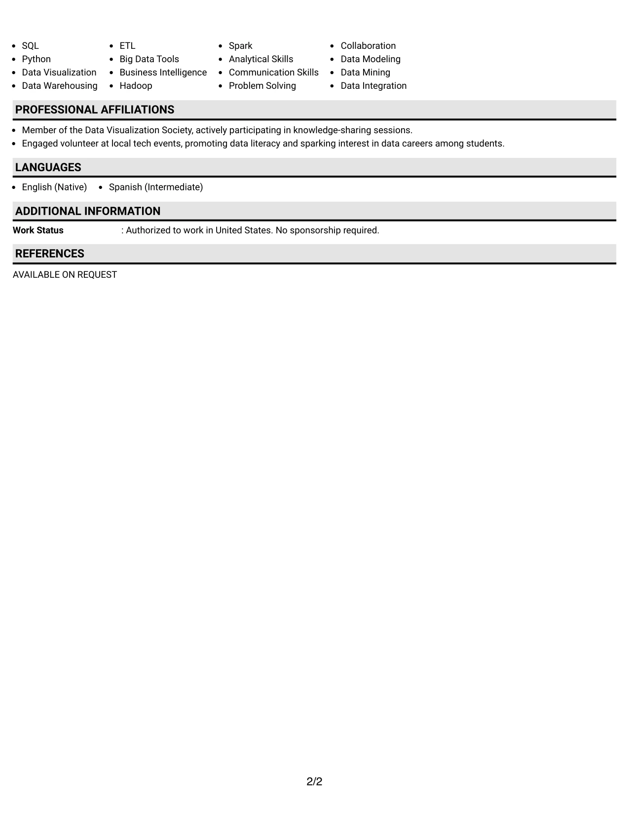 Resume Example Page 2