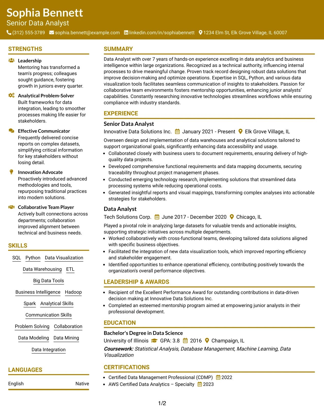 Resume Example Page 1