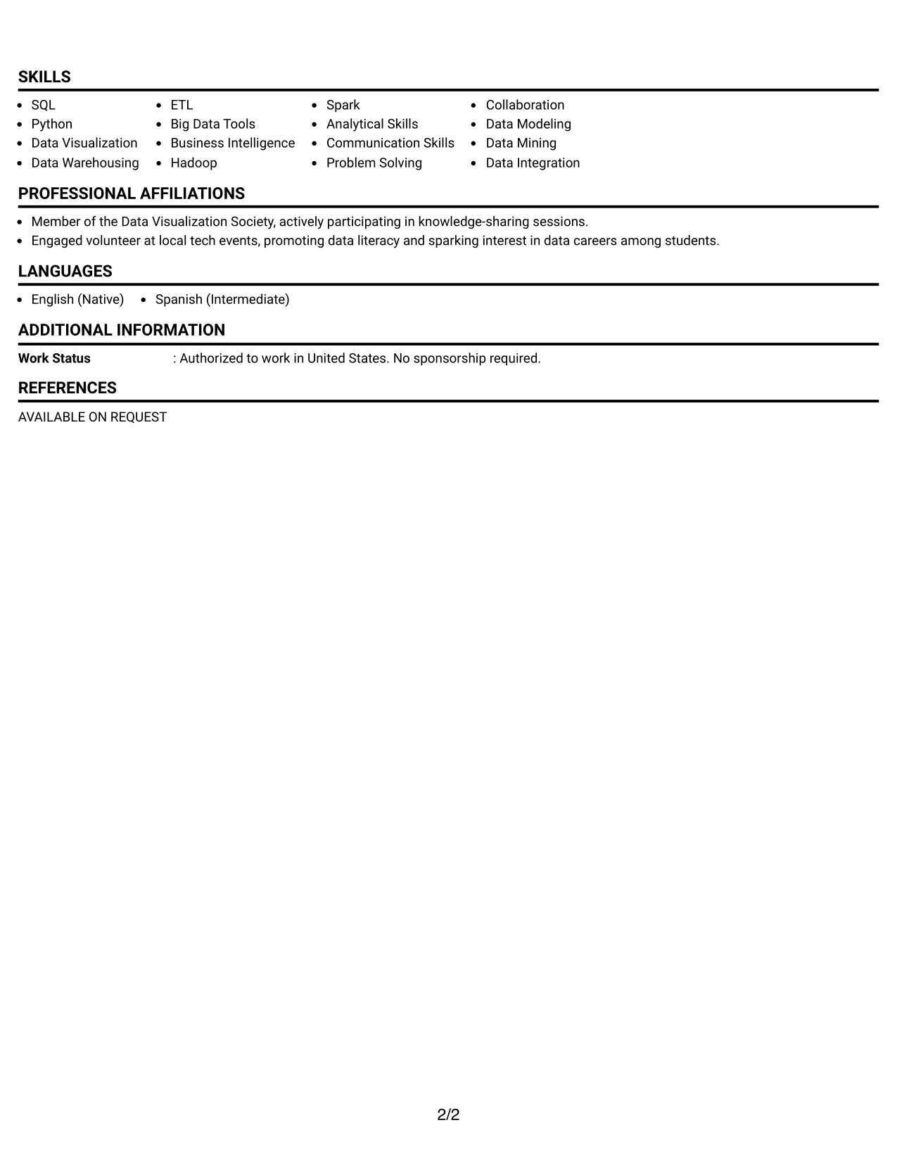 Resume Example Page 2