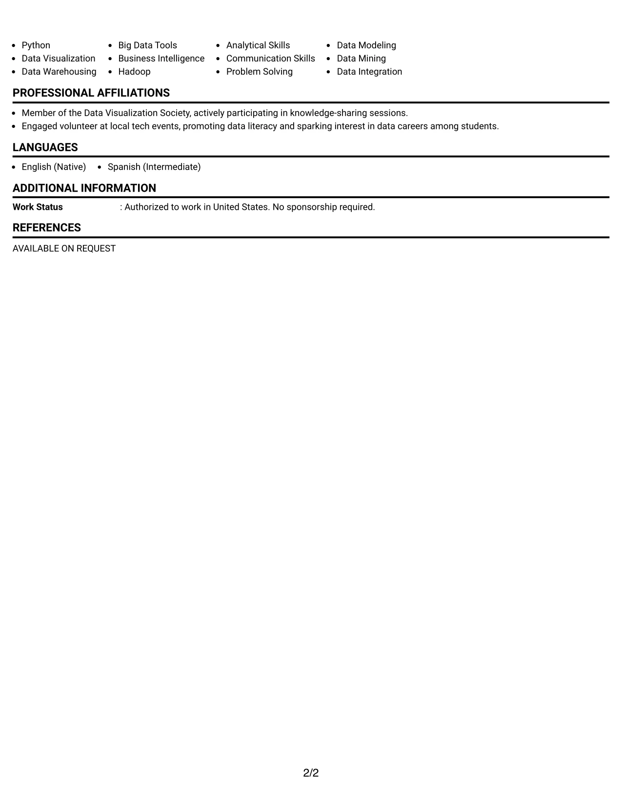 Resume Example Page 2