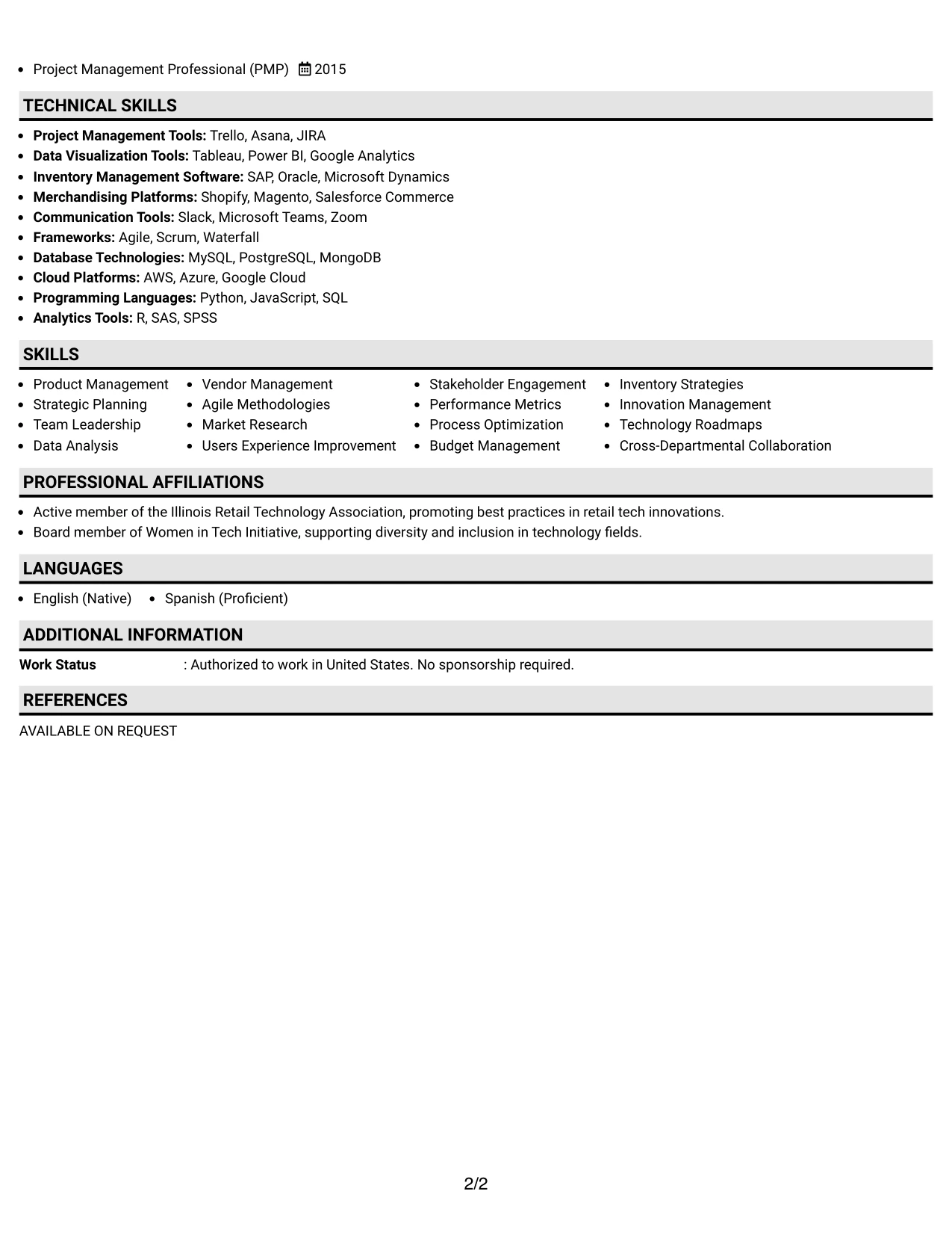 Resume Example Page 2