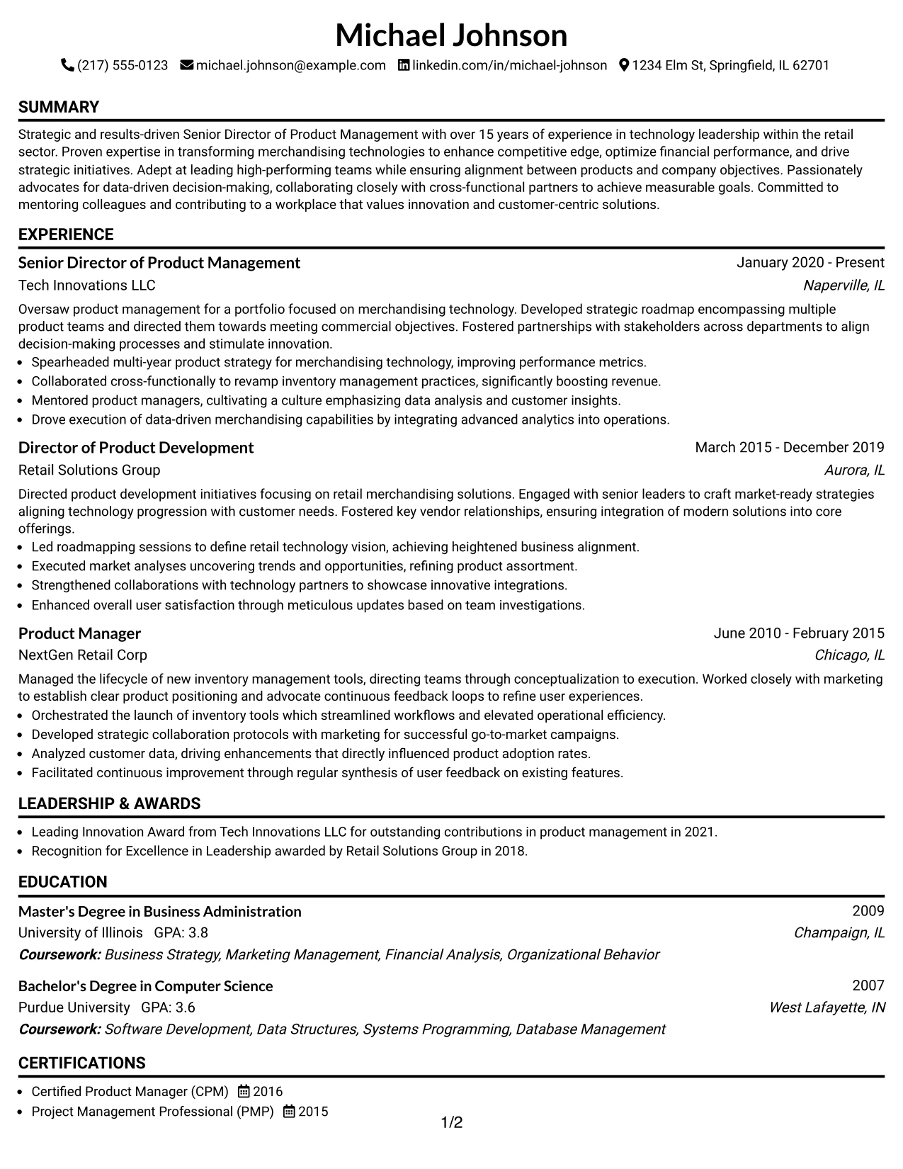 Resume Example Page 1