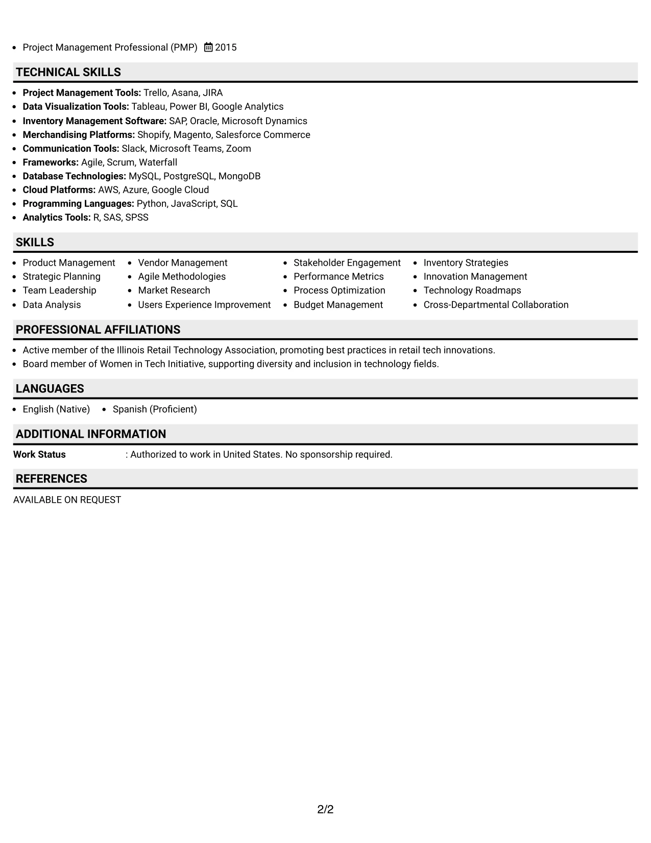 Resume Example Page 2
