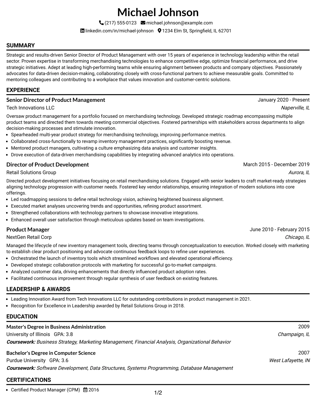 Resume Example Page 1